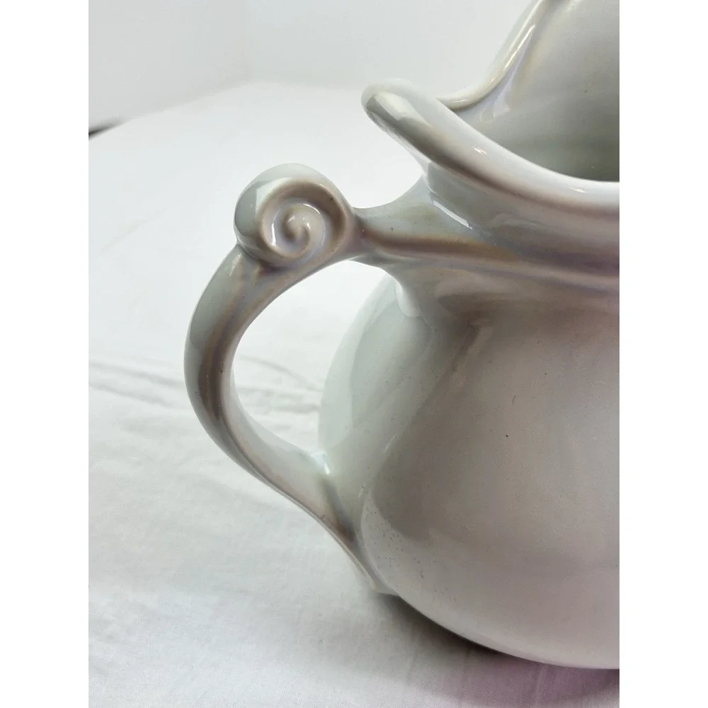 Vintage MCCOY Pottery whimsical blue white checked gingham floral small pitcher